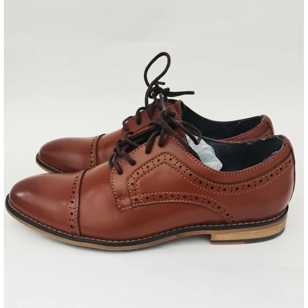 Bruno Marc Oxford Shoes Boys Size 5Y Brown Prince_K1 Cap Toe Brogue Dress Shoes